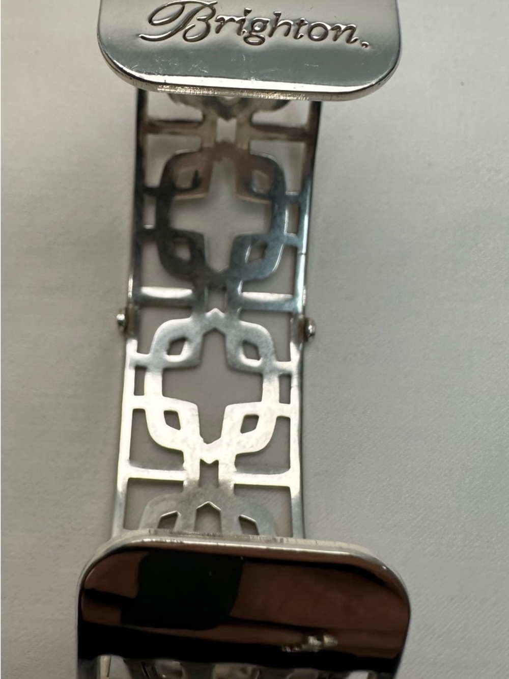 Brighton Silver-Tone Openwork Cuff with Navy/Brown Leather Insert - Picture 7 of 7